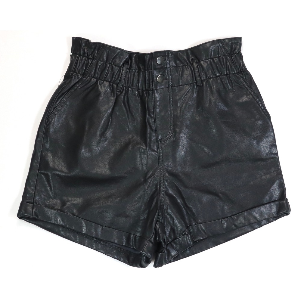 Iris Basic Faux Leather Shorts Womens M Black Paperbag High Waist Casual Night